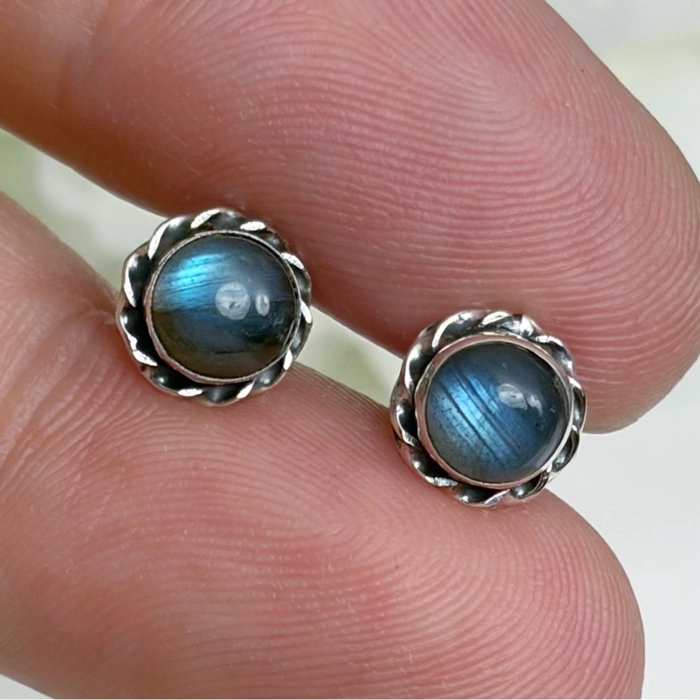 Blue Flash Labradorite Stud Post Earrings Southwest New Pure Sterling Silver 925 - Picture 4 of 8